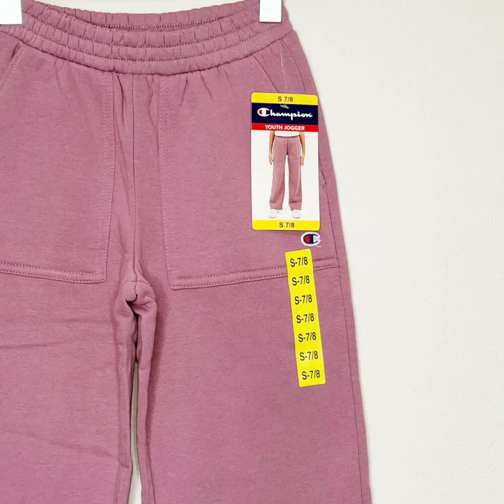 CHAMPION Youth Jogger Pants Elastic Waist Relaxed Fit Fleece Purple Size S 7/8